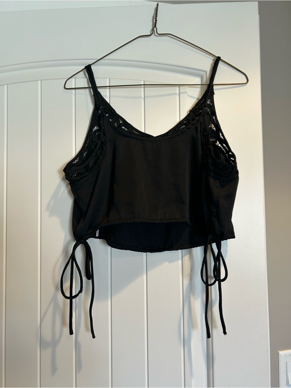 Free People Black Lace-Trim Tie-Side Cropped Camisole